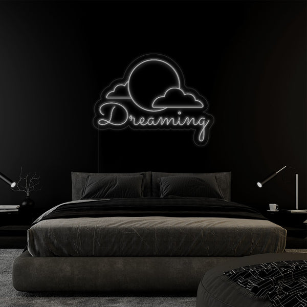 LED neonová dekorace 'Dream Clouds' - světelná LED cedule na zeď ložnice