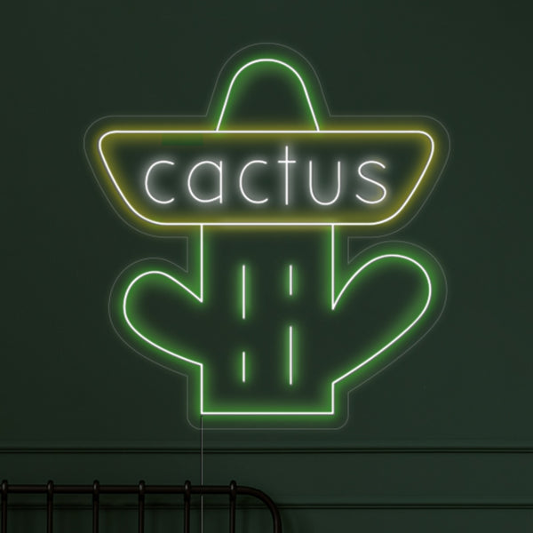 LED neonový nápis 'Cactus' - světelná LED dekorace s kaktusem na zeď - zelená