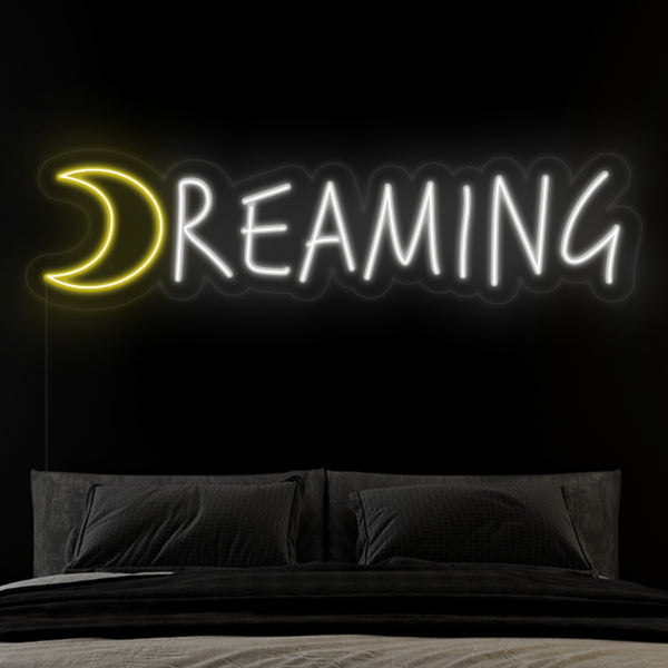 LED neon nápis a dekorace 'Dreaming' - neonové světlo na zeď