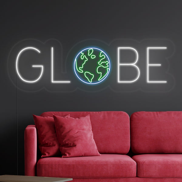 LED neon nápis Globe world na zeď -neon světlo bílé 