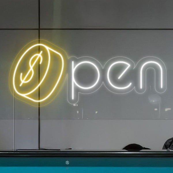 Led neon nápis Open Dollar coin - Světelná reklama