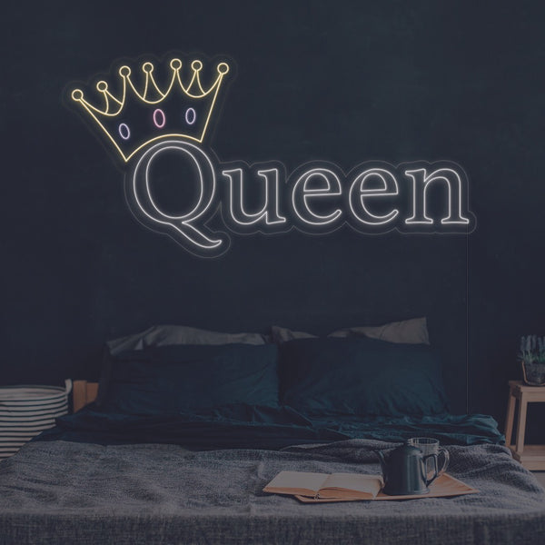 LED neon nápis Queen - světelná LED dekorace na zeď pokoje