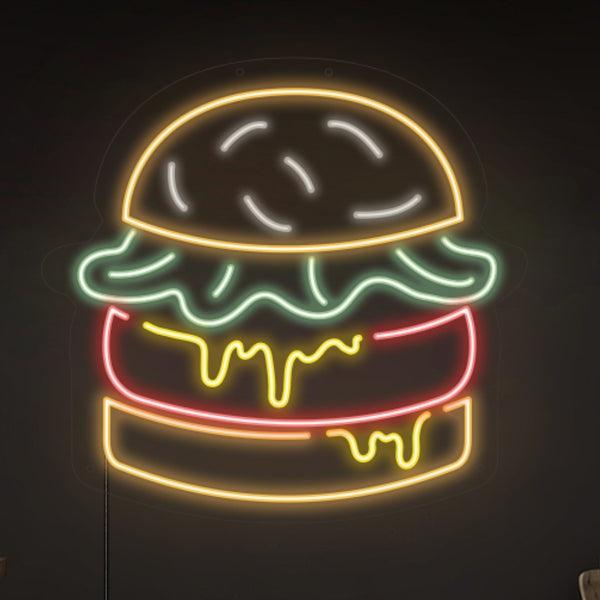 LED Neon 'Cheeseburger' - Světelný nápis pro bistro, fast-food nebo restauraci.