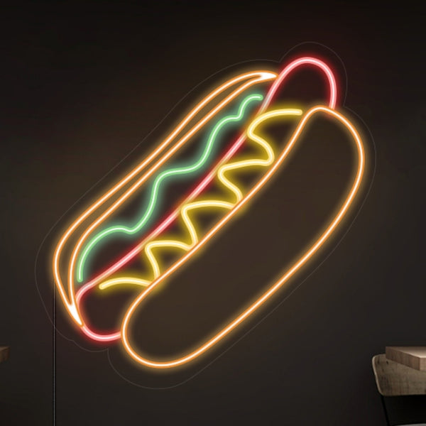 LED Neon 'Hot dog' - Světelná reklama pro milovníky párků v rohlíku