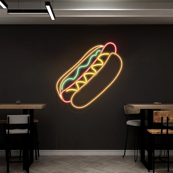 LED Neon 'Hot dog' - Světelná reklama na stěnu bistra pro milovníky párků v rohlíku