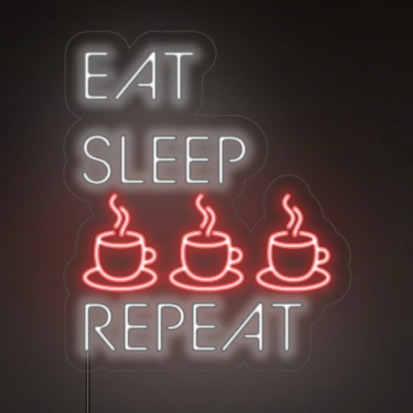 LED neon nápis - 'Eat sleep coffee repeat' - svítící nápis pro milovníky kávy