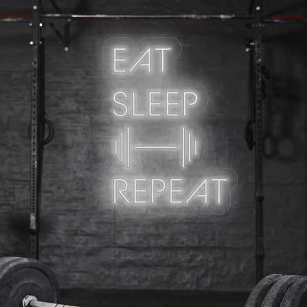 LED Neon nápis 'Eat Sleep Gym Repeat' - Pro fitness nadšence