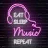 LED Neon 'Eat Sleep Music Repeat' na zdi pokoje- Sluchátka pro hudební fanoušky