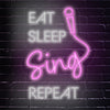 LED neon nápis - 'Eat sleep sing repeat' mikrofon -  Světelná reklama na zeď hudebního klubu