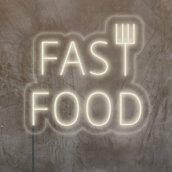 Led neon nápis 'Fast food' - světelná cedule na zeď