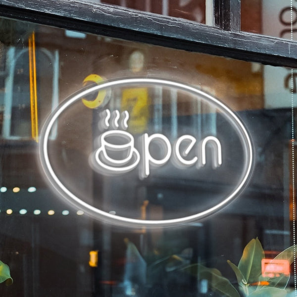 LED Neon Cafe 'Open' - Světelná reklama do okna nebo výlohy kavárny