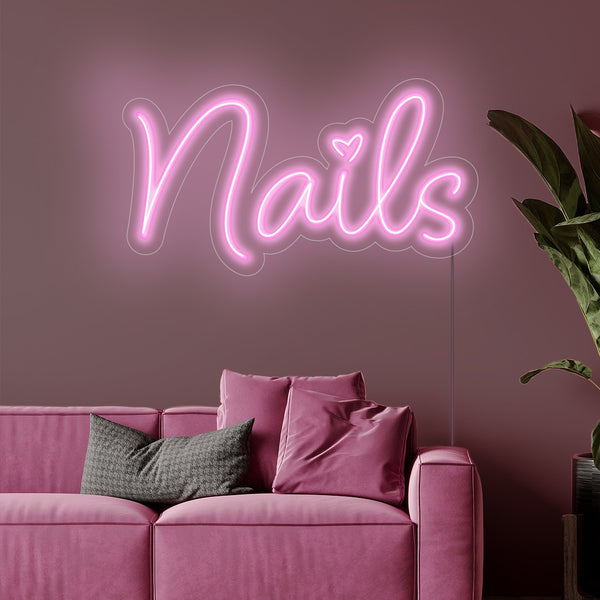 LED Neon nápis 'Nails' na zdi pokoje - Pro všechny, co milují neonové nehty